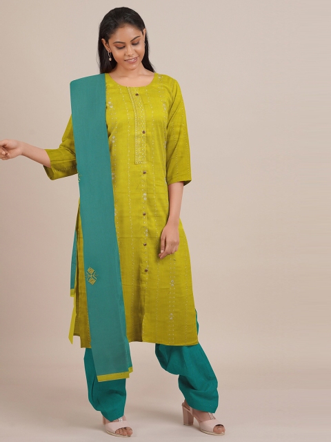 

Pothys Green & Blue Unstitched Dress Material