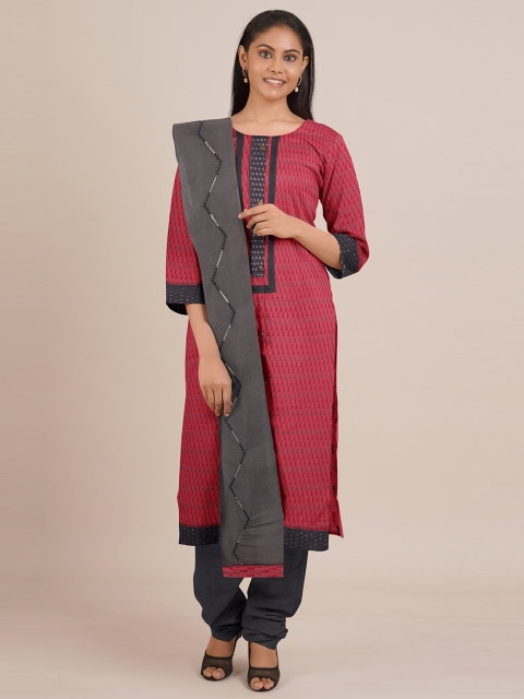 

Pothys Pink & Grey Printed Unstitched Dress Material