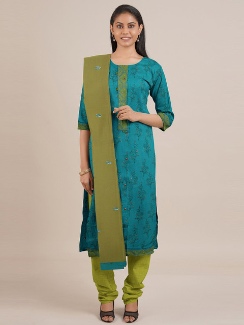 

Pothys Women Blue & Green Unstitched Chudithar Material