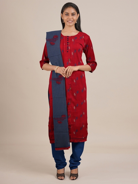 

Pothys Red & Blue Unstitched Dress Material