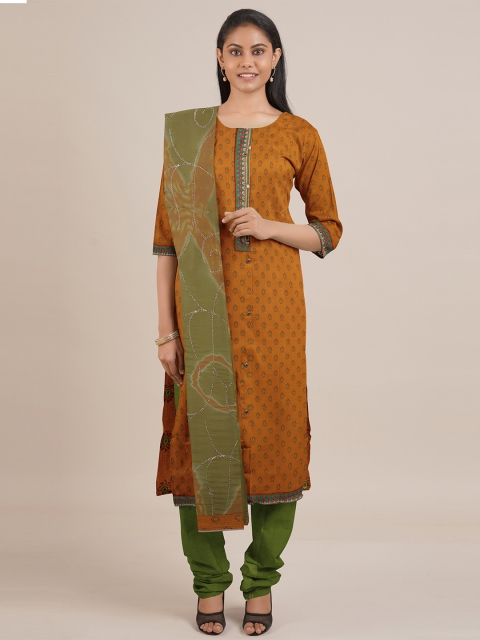 

Pothys Women Mustard & Green Unstitched Chudithar Material