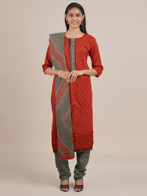 

Pothys Women Rust & Grey Unstitched Chudithar Material