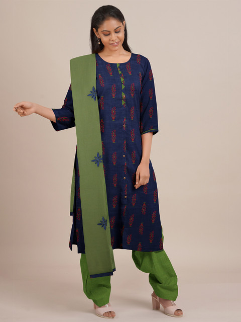

Pothys Women Blue & Green Unstitched Chudithar Material