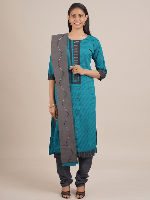 

Pothys Blue & Grey Printed Unstitched Dress Material