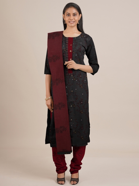 

Pothys Grey & Maroon Printed Unstitched Dress Material