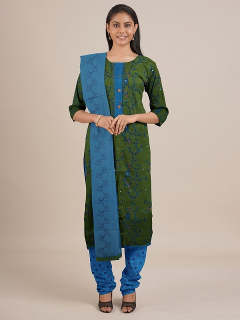 

Pothys Green & Blue Embroidered Unstitched Dress Material