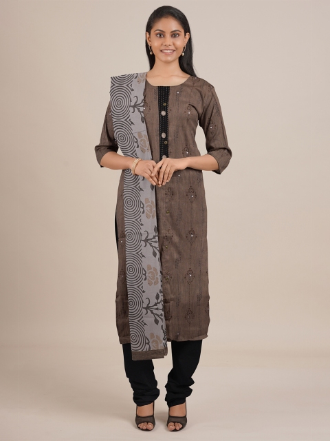 

Pothys Brown & Grey Printed Unstitched Dress Material