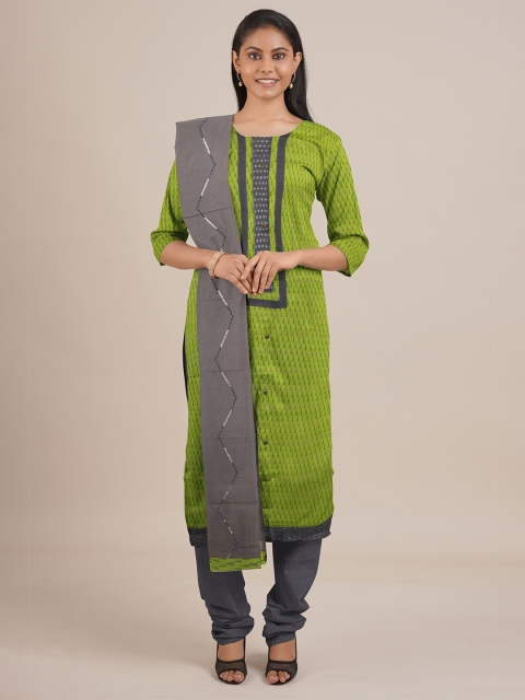 

Pothys Green & Grey Printed Unstitched Dress Material