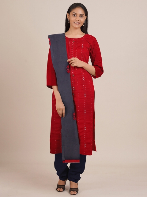 

Pothys Red & Grey Embroidered Unstitched Dress Material