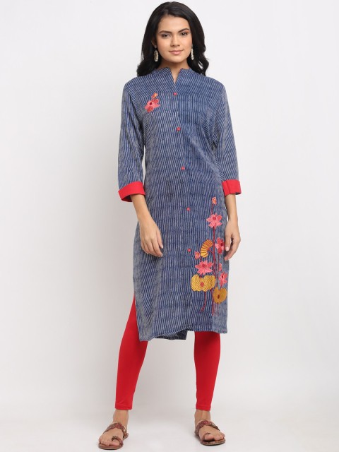 

Aujjessa Women Blue Embroidered Thread Work Kurta
