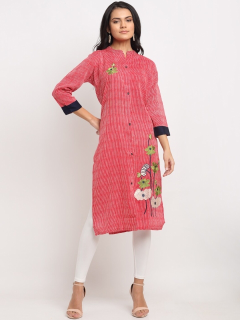 

Aujjessa Women Red Floral Embroidered Thread Work Kurta