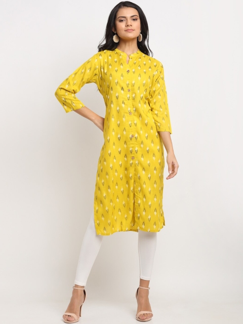 

Aujjessa Women Yellow & Black Woven Design Jacquard Kurta