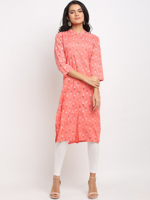 

Aujjessa Women Peach-Coloured Ethnic Motifs Printed Jacquard Straight Kurta