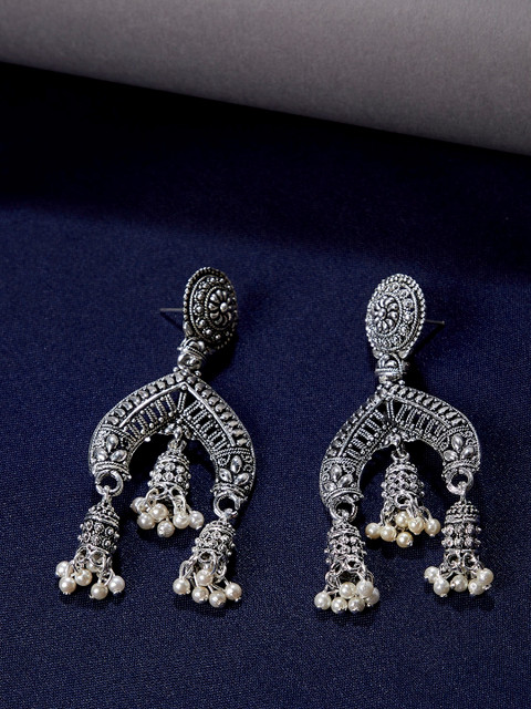 

ZeroKaata Silver-Plated Oxidized Handcrafted Contemporary Drop Earrings