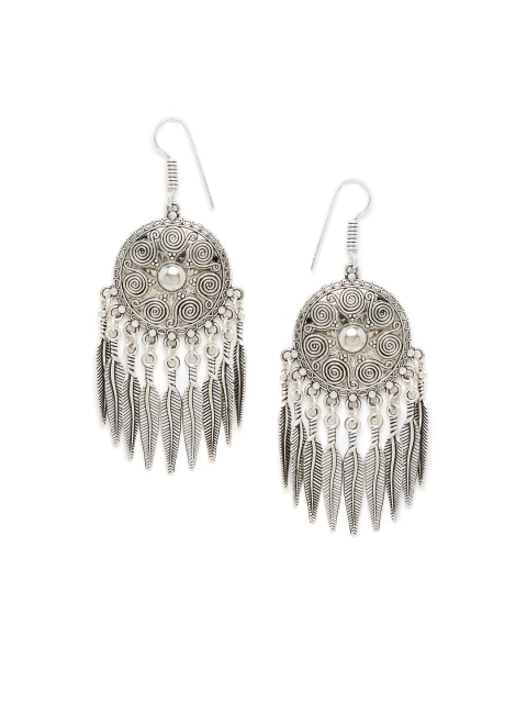 

ZeroKaata Silver-Plated Oxidized Contemporary Drop Earrings