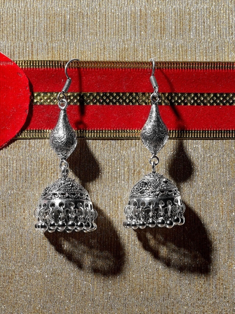 

ZeroKaata Silver-Toned and Silver-Plated Contemporary Jhumkas Earrings