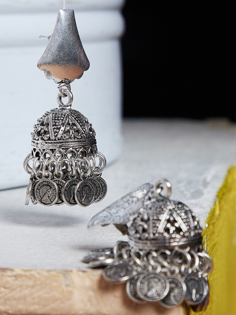 

ZeroKaata Silver-Toned Contemporary Jhumkas Earrings