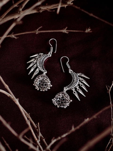 

ZeroKaata Silver-Toned Contemporary Jhumkas Earrings