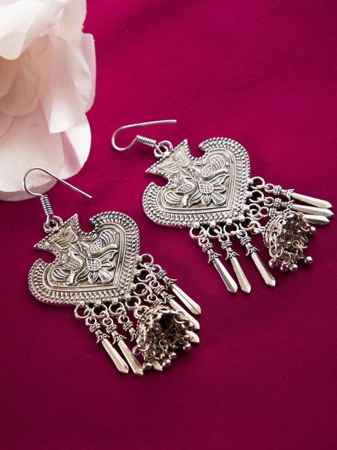 

ZeroKaata Silver-Toned and Silver-Plated Contemporary Drop Earrings