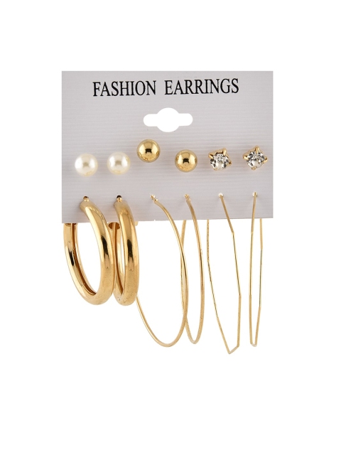 

ToniQ Gold-Toned Set of 6 Studs & Contemporary Hoop Earrings