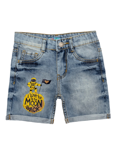 

Kid Studio Boys Blue & Yellow Printed Mid-Rise Denim Shorts