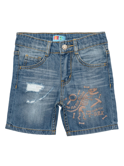 

Kid Studio Boys Blue Washed Printed Mid-Rise Denim Shorts