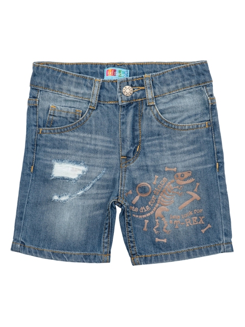 

Kid Studio Boys Blue Washed Printed Mid-Rise Denim Shorts