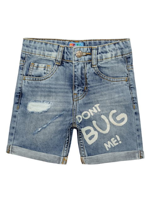 

Kid Studio Boys Blue Washed Printed Mid-Rise Cotton Denim Shorts