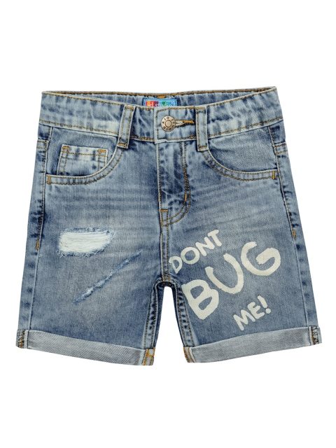 

Kid Studio Boys Blue & White Printed Mid-Rise Denim Shorts
