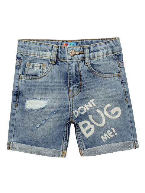 

Kid Studio Boys Blue Washed Printed Mid-Rise Denim Shorts