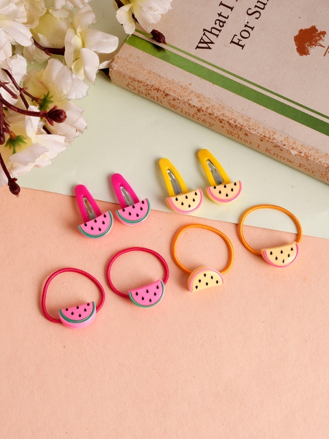 

Silvermerc Designs Girls Pink & Yellow Set of 8 Embellished Hair Accessory