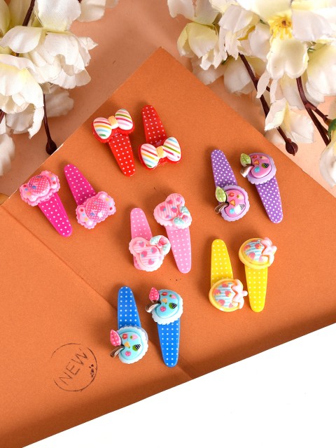 

Silvermerc Designs Girls Set of 12 Pink & Yellow Lace Tic Tac Hair Clips