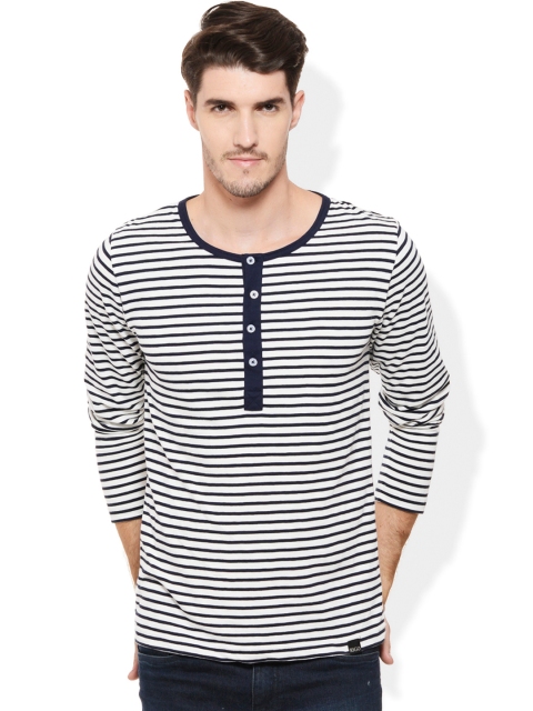 

Rigo Navy & White Striped Henley Fit T-shirt, Navy blue