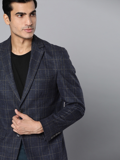 

Indian Terrain Men Navy Blue & Beige Checked Single-Breasted Blazer