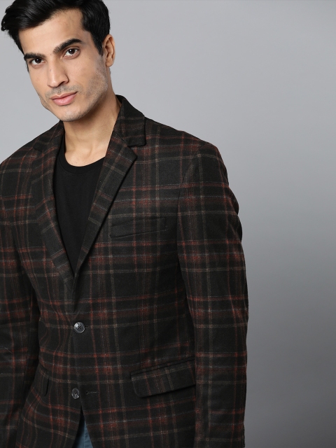 

Indian Terrain Men Black & Maroon Checked Single-Breasted Blazer