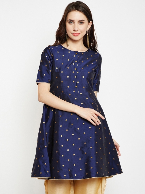 

Be Indi Women Navy Blue Geometric Printed Flared Kurta