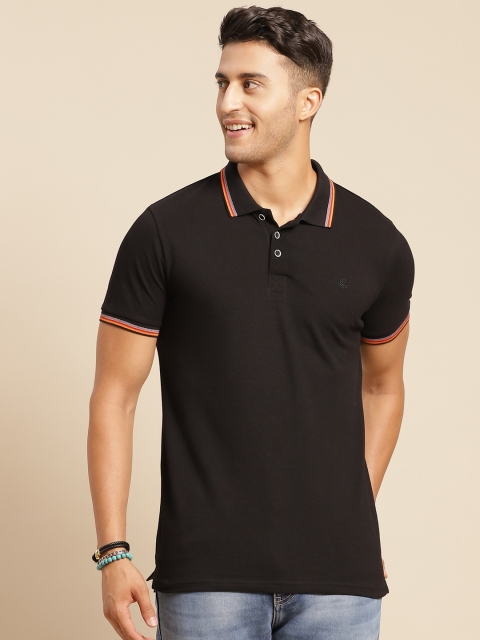 

United Colors of Benetton Men Black Supima Cotton Polo Collar Pure Cotton T-shirt