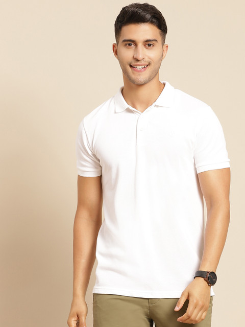

United Colors of Benetton Men White Solid Pure Cotton Polo Collar Pure Cotton T-shirt