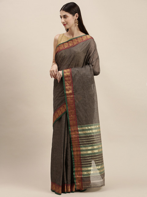 

KALINI Brown Zari Pure Cotton Venkatgiri Saree