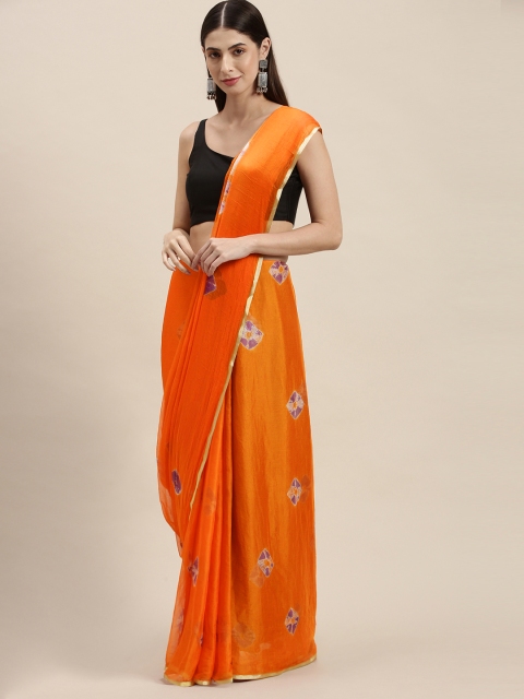 

KALINI Orange & Purple Dyed Bandhani Saree