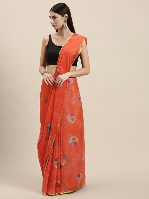 

KALINI Orange & Blue Dyed Bandhani Saree