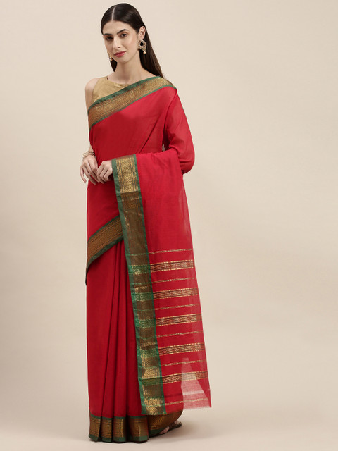 

KALINI Red Solid Pure Cotton Venkatgiri Saree