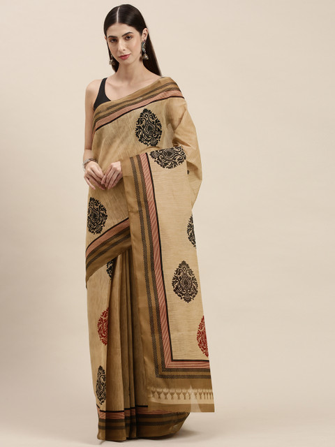 

KALINI Beige & Black Ethnic Motifs Mangalagiri Saree