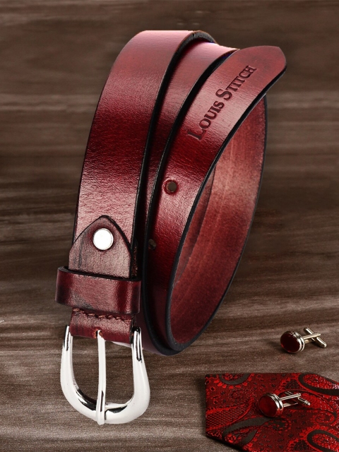 

LOUIS STITCH Women Ruby Red Solid Leather Belt