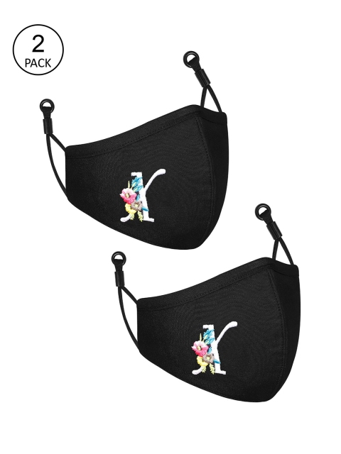 

CENWELL Unisex Pack Of 2 Embroidered 6-Ply Pure Cotton Reusable Nose Pin Cloth Masks, Black