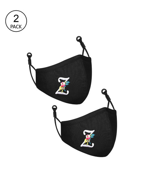 

CENWELL Unisex Pack Of 2 Black & White Embroidered 6-Ply Pure Cotton Reusable Nose Pin Cloth Masks