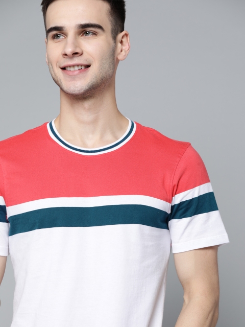 

Mast & Harbour Men White & Pink Cotton Colourblocked T-shirt