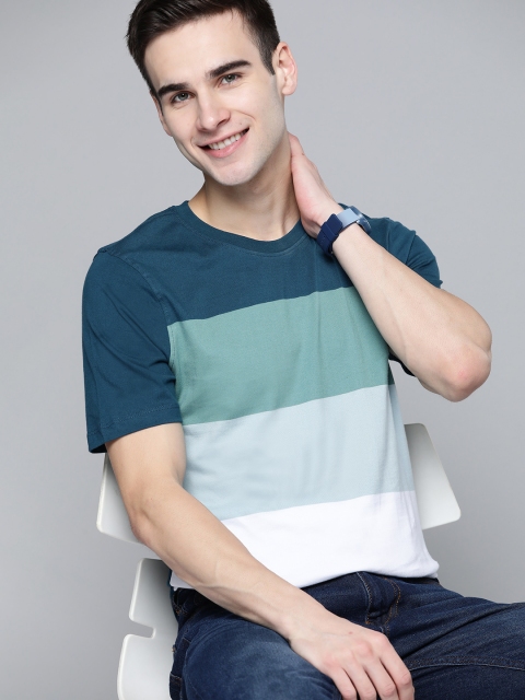 

Mast & Harbour Men Green & Blue Colourblocked Cotton T-shirt