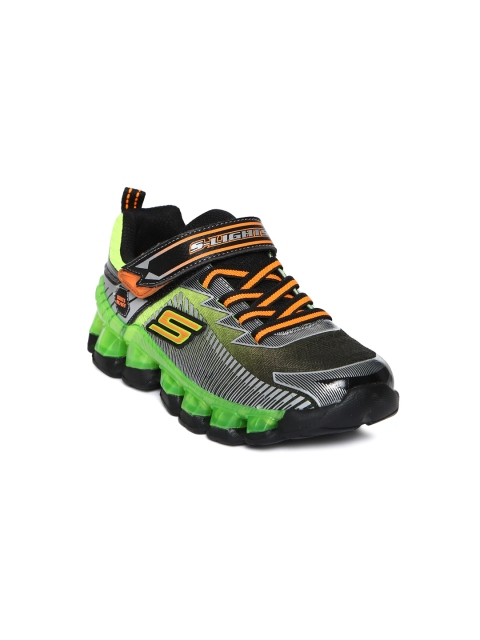 

Skechers Boys Black & Fluorescent Green Textured Mid-Top Sneakers