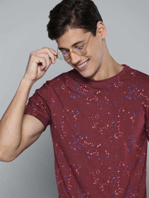 

Mast Harbour Men Maroon Printed Pure Cotton T-shirt